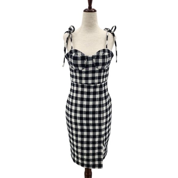 LPA Revolve Womens XS Dress Rachele Checker Black White Tie Strap Mini Party - Picture 1 of 12